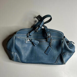 Vintage‎ Coach Blue Pebbled Leather Satchel Shoulder Bag Tassel Charm